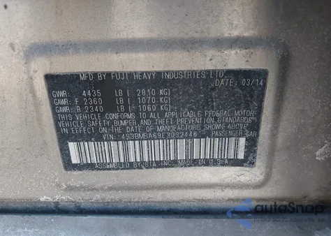 2014 Subaru Legacy 2.5I from USA, damaged, VIN 4S3BMBA69E3032446